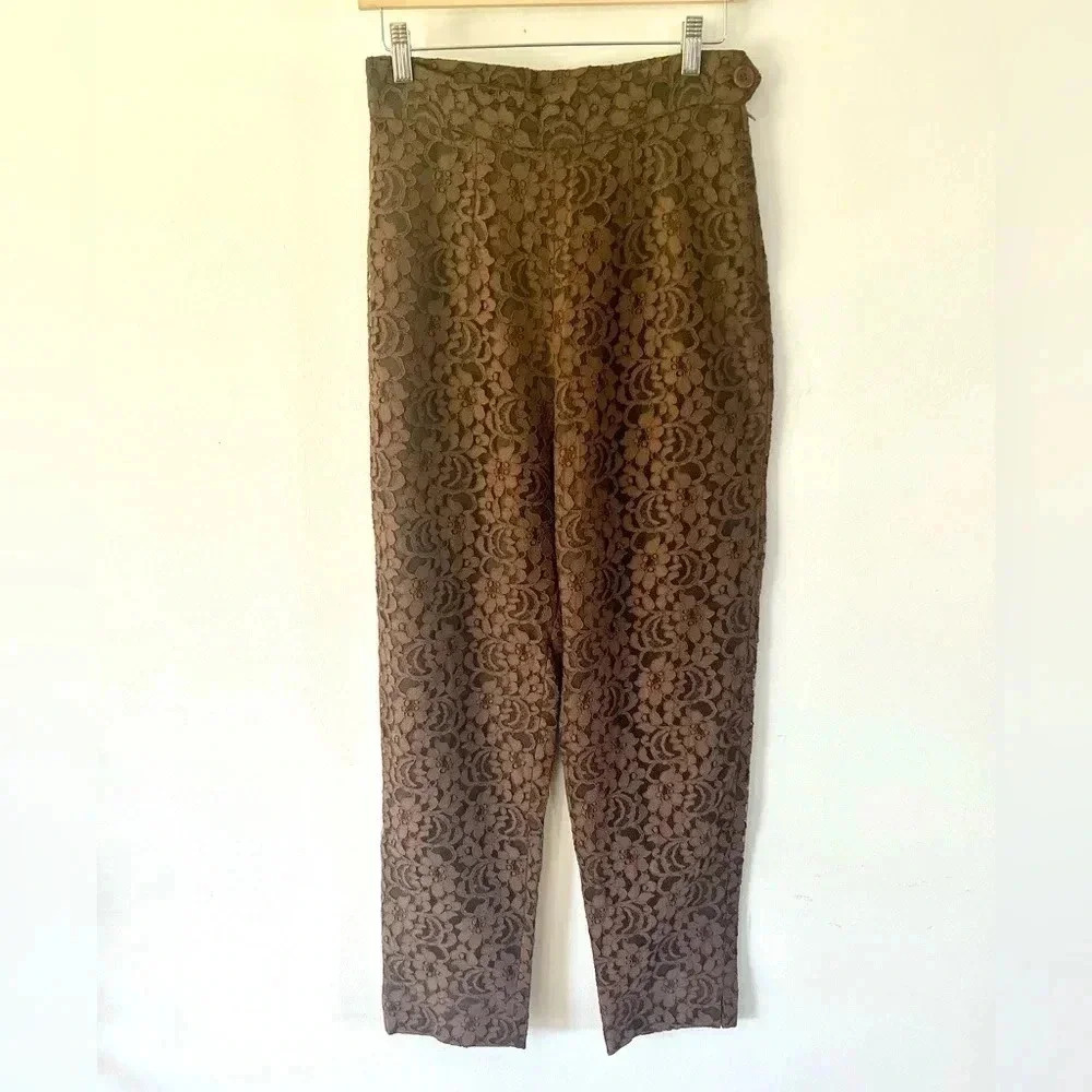 Moschino Cheap and Chic Brown Lace High Waisted Pants Made in Italy‎ Size 10